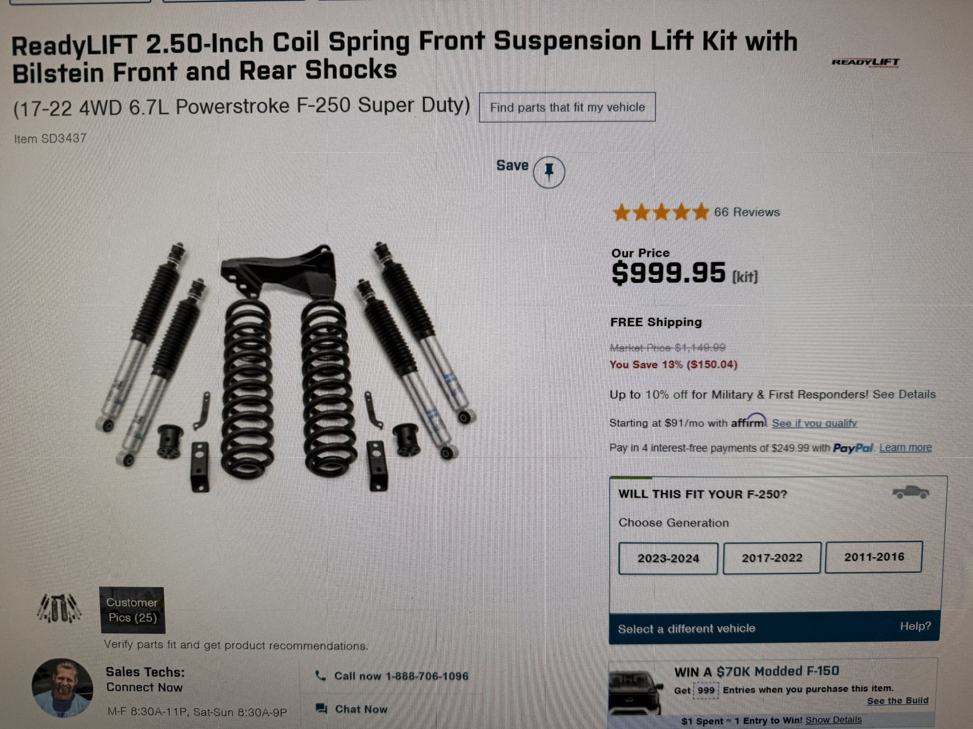Readylift 2.50 Inch Coil Spring Front Suspension Lift With Front And Rear Shocks 