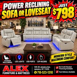 Power Reclining Sofa or Loveseat with LED Lights