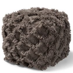 New! Set Of Two Brown Poufs Ottomans