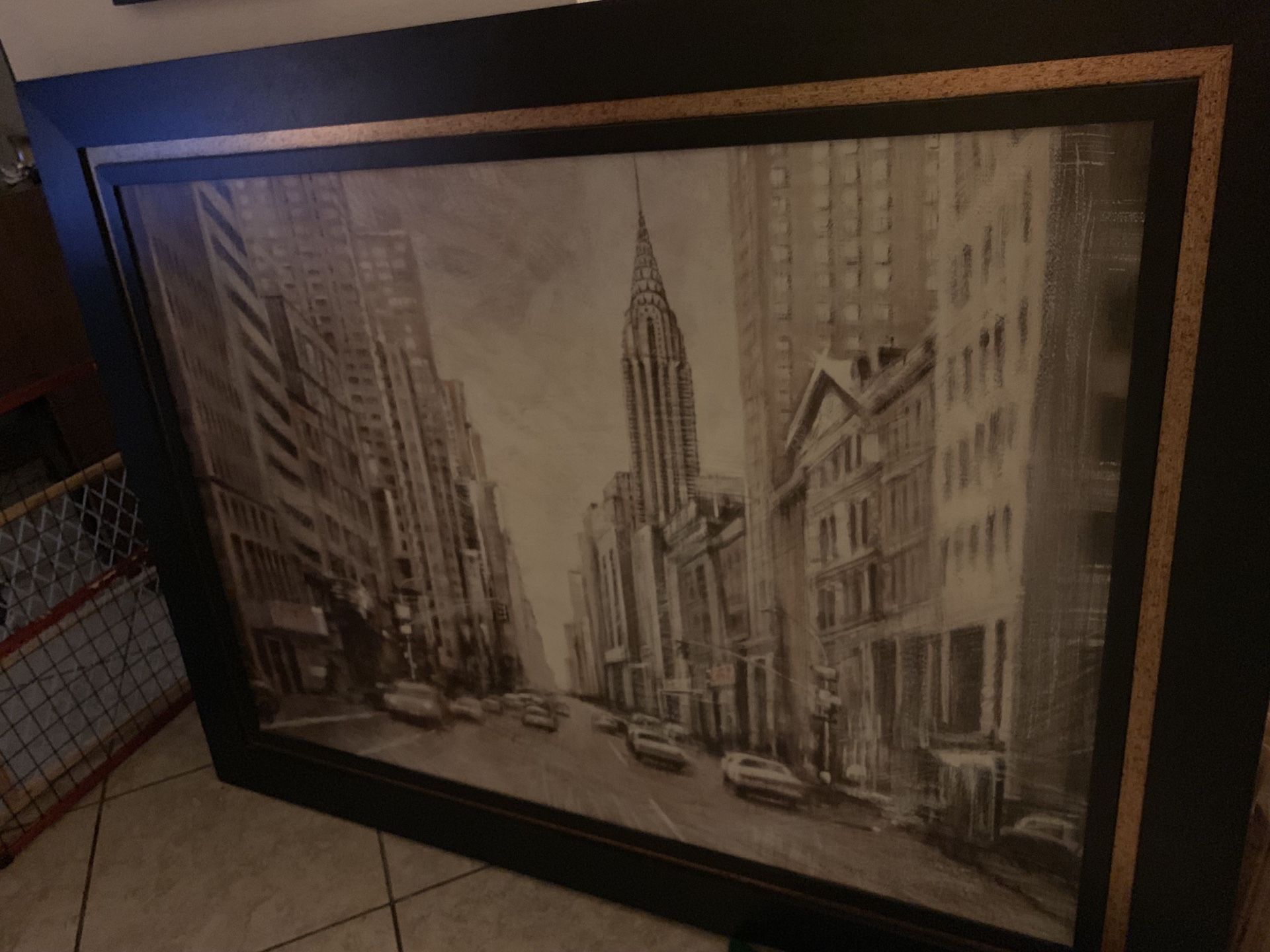 Large Vintage City Painting