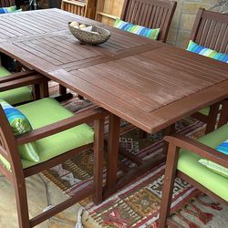 Solid Wood Patio Table With 8 Chairs And Custom Cushions 