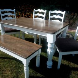 Dining Table 4 Chairs And Bench Farmhouse Kitchen Table Set 