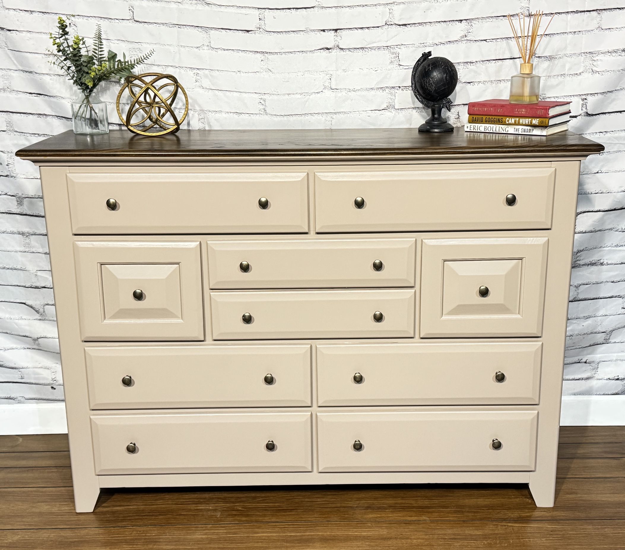 Refinished Solid Oak 10-Drawer Dresser