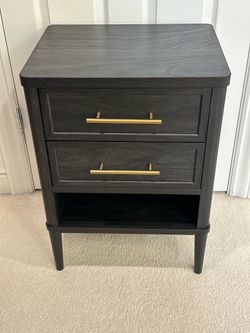 Brand New Wooden 2 Drawer Nightstand Charcoal Gray Rustic Wood