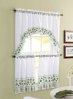 Small window set, 1 rod pocket valance &2 rod pocket tiers, see pictures for dimensions