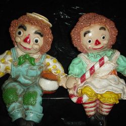 Raggedy Ann & Andy Vintage Antique Clown Circus Home Decor From 60's