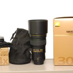 Nikon AF-S 300mm F4E PF VR telephoto lens with Nikon 1.4X III teleconverter