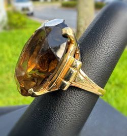 Vintage Jewelry 14k yellow gold smoky quartz stone 13.0CTW ring size 8.00