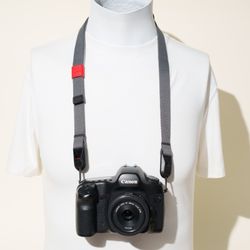 CAM-IN Short Camera Strap Grey Cotton modded 32–44” w/Peak Design Anchors