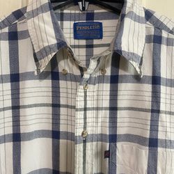Pendleton Plaid Shirt Button Up Short Sleeve 100% Cotton Men's Size Large