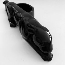 Vintage Mid Century Modern Stalking Black Panther Cat Ceramic Planter 15” MCM
