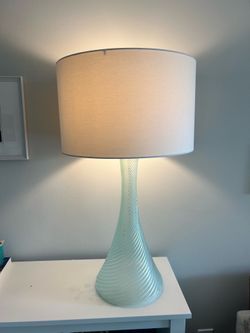 Tall Glass Lamp & Shade, teal
