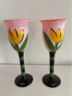 Kosta Boda Glass Tulip Wine Goblet 9 5/8” & 9” H