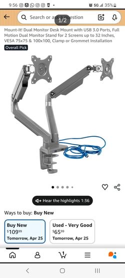 New Mount-It! Dual monitor desk mount arm with usb
