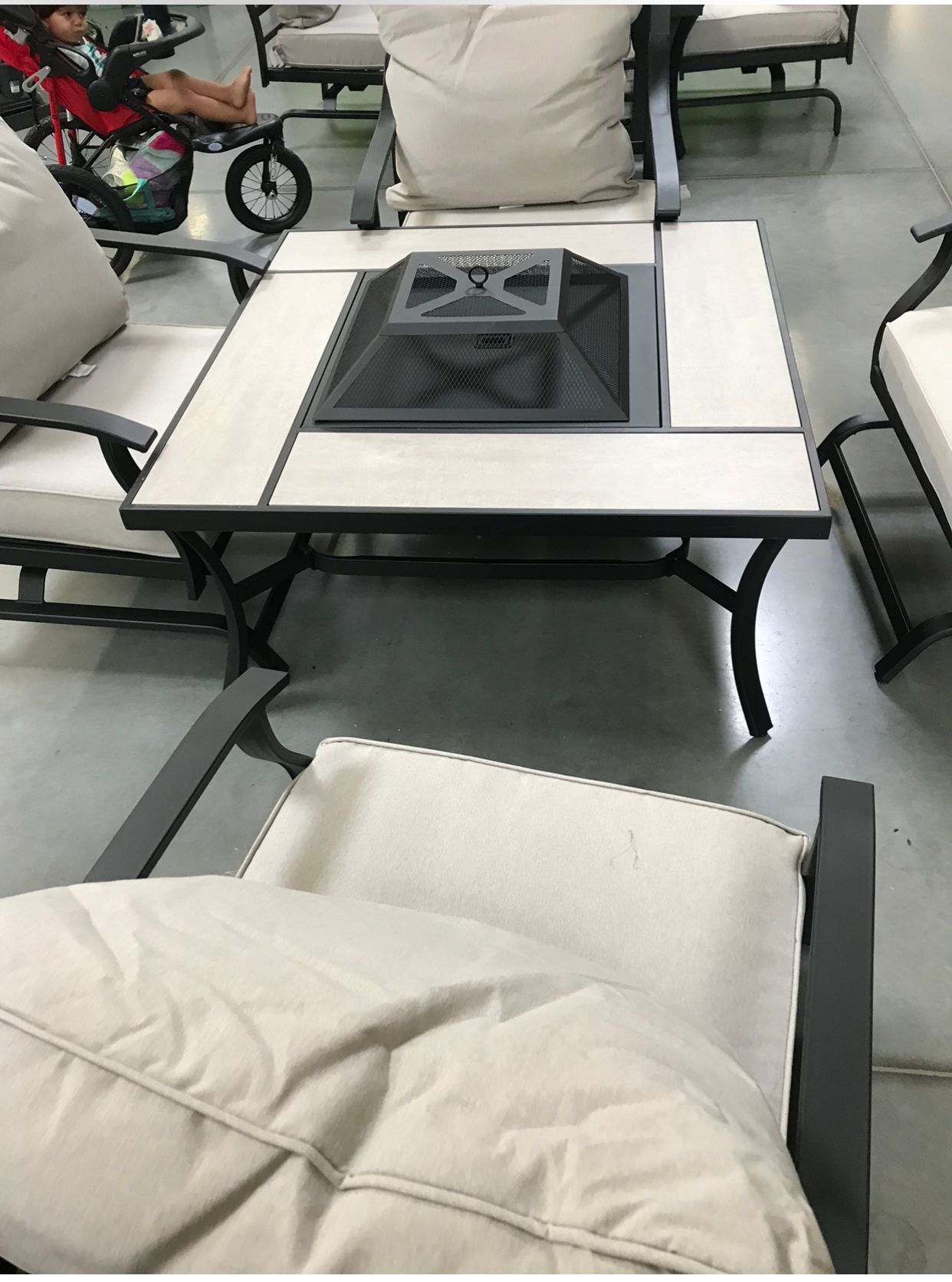 5-Piece Outdoor Conversation Set with Firepit Table and 4 Stationary Rockers