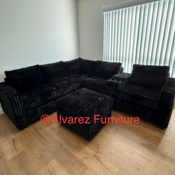 Corduroy Sectional Sofa With Ottoman