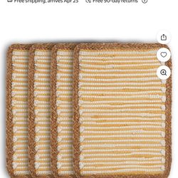 Ox Bay Flora Set of 4 Cotton Blend Placemats, Yellow/White Bordered