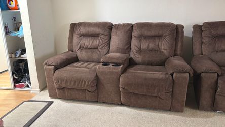 3-Piece Ashley Furniture Power Reclining Sofa Set – Good Condition  Selling a comfortable 3-piece power reclining sofa set purchased from Ashley Furni