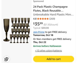 Sponsored 5 Pack Plastic Champagne Flutes, Black Reusable... Unbreakable Hard Plastic Mim...