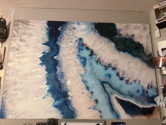 Large abstract glass 60x40 teal/white