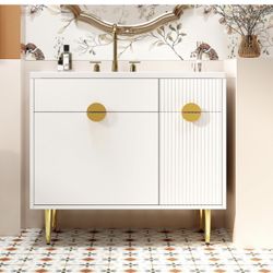 New Bathroom cabinet and sink , unassembled , not used, 36 inches big for the space