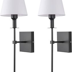 Set of 2 Wall Sconce Battery Operated Wall Light,Battery Powered Non-Hardwired Fixtures,with Remote Control Dimmable Bulb(Included Bulb) (Color : Blac