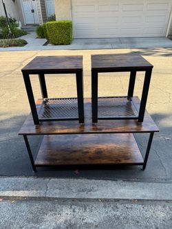 Matching coffee table and side table set- wood with dark accents