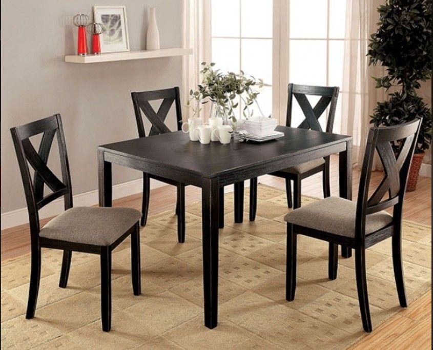 Brand New Brushed Black & Brown 5pc Dining Table Set