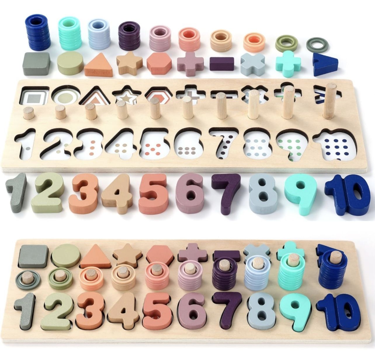 Wooden Number Puzzle for Toddler Activities - Montessori Toys for Toddlers Shape Sorting Counting Game for Age 3 4 5 Year olds Kids - Preschool Math L