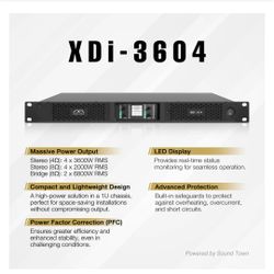 XDi-3604 | MODE Audio High Power Density Class-D 4-Channel PA/DJ Power Amplifier, 4 x 3600W RMS at 4-ohm, with PFC Power, LED Screen