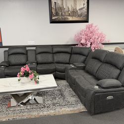 Gray Sofa Sectional 4x Power Recliners & Wireless Charging