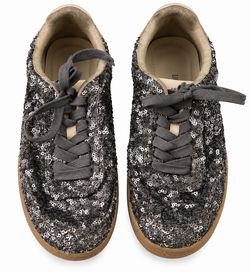 Zara Girls Sequin Sneakers Size 36 Gray Black Glitter Lace Up Shoes