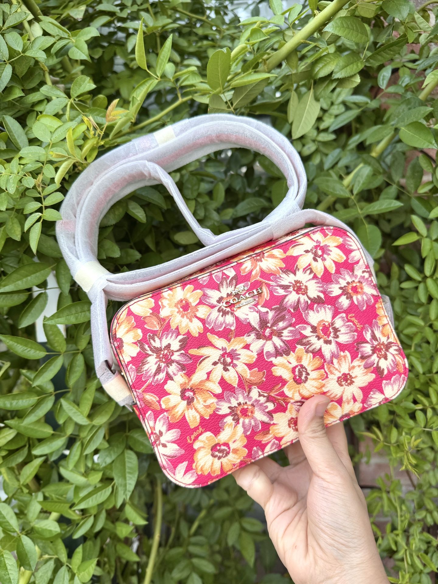 Coach Mini Camera Bag With Vintage Daisy Script Print