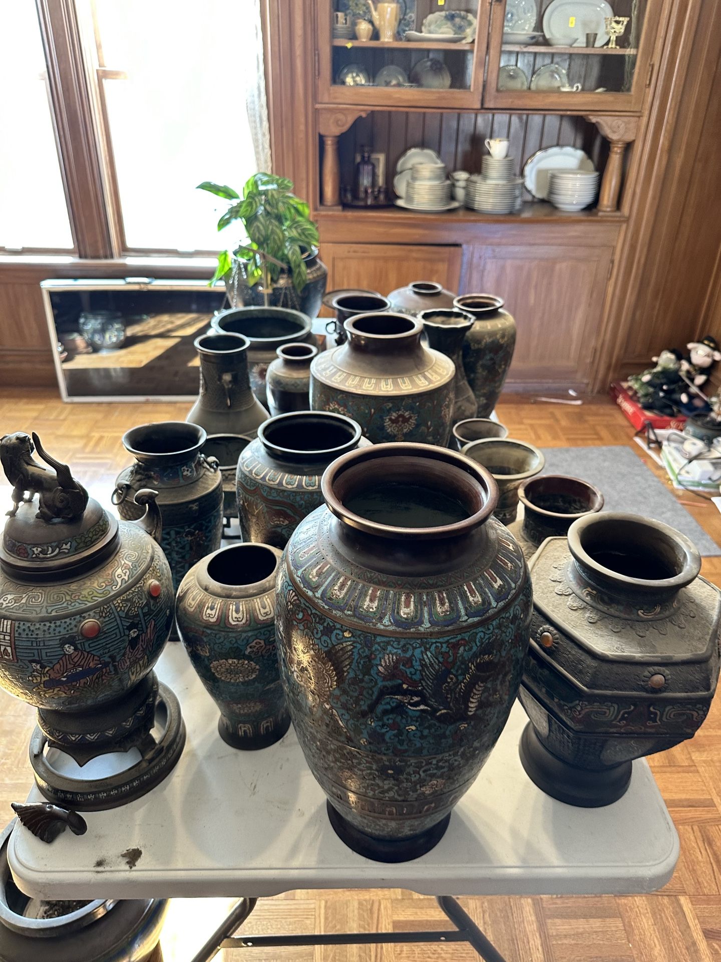 Vintage Enamel Champleve Cloisonne Asian Japanese Vases and Bowls Lot