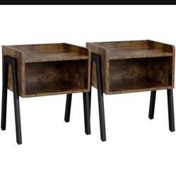 Bedside Table Set of 2 - Nightstand End Table with Open Front Storage