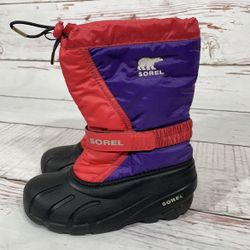 Sorel Youth Flurry NY1810-608 Black/Red/Purple Insulated Snow Boots Youth size 4