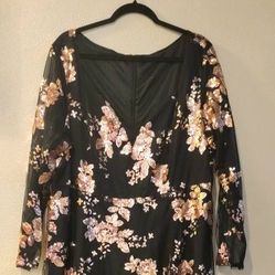 NEW Black & Rose Gold Sequin Sweetheart-Neck, A-line Formal Dress [22-24]