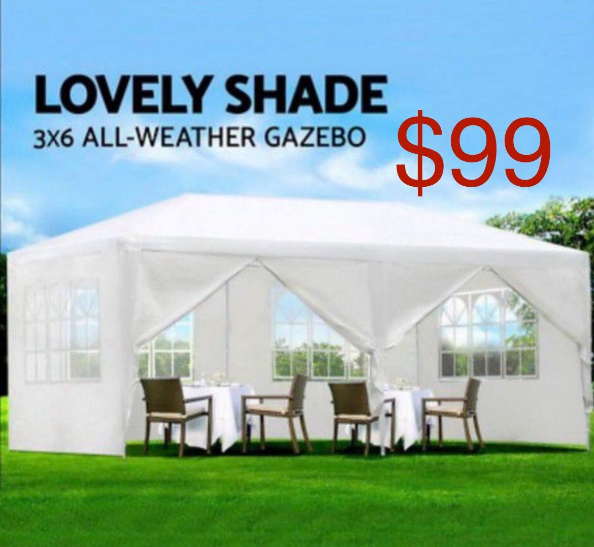 10 X 20 White Party Tent Gazebo Canopy w/ 6 Removable Sidewalls