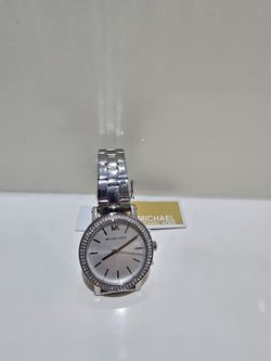Michael Kors Silver-Tone Watch with Crystal Bezel