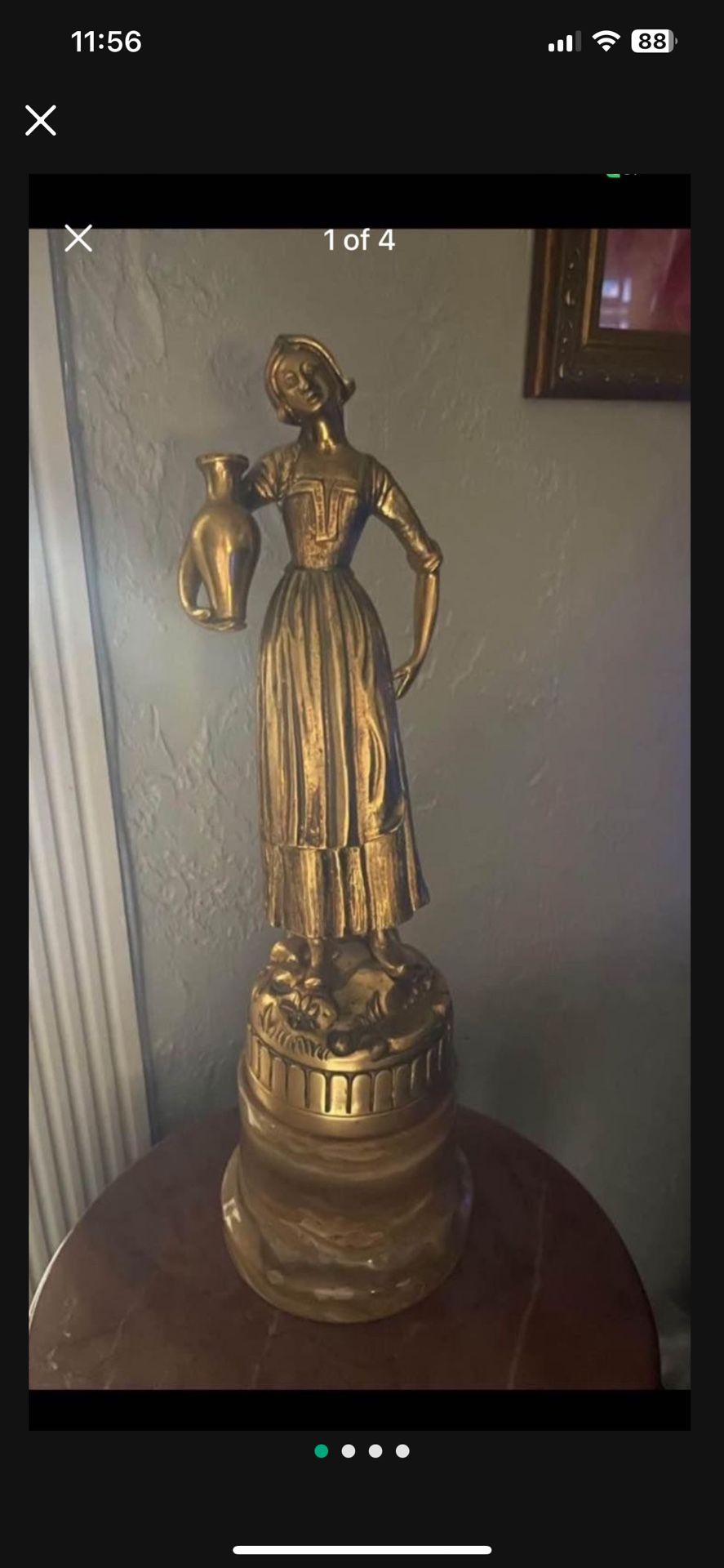 Antique Gilt Bronze Figure Statue Marble Base