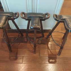Unique Set Of 3 Vintage 1960s Brutalist Style Bar Stools