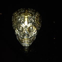 AZTECAN GOLD AND SILVER 2 KT MENS SKULL RING ANTIQUE!!