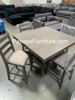 New! Counter Height Dining Set, 5pcs Table And Chairs, Dining Table, Chairs, Counter Height Chairs, Table, Grey Dining Set, Casual Table, Dinette Set