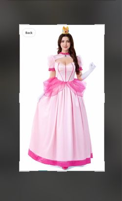 Princess peaches Costume    Women, Halloween Fairy Princess Dress Adult Fancy Crown Gloves for Cosplay Party  Women size small  New
