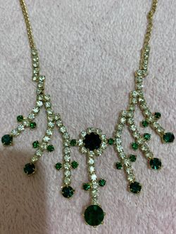 Indian Dark Green With Gold & White Diamond Necklace