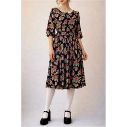 NWT Vintage Piccalino Belted Rust Floral Collared Secretary Dress 10P M Petite