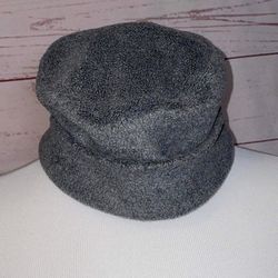 Grey unique hat Sort of hobo or bucket style… Hard to describe. Soft, comfortable, unisex, and in very good condition. 100% polyester. Ons size fit