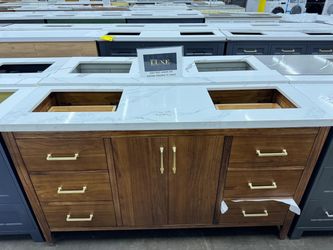 Contemporary Aliza Brown 60 Inch Bathroom Vanity Muebles para baños Quartz, Wood, & Granite Options