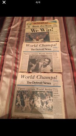 1984 Detroit tigers 3 pennant newspapers