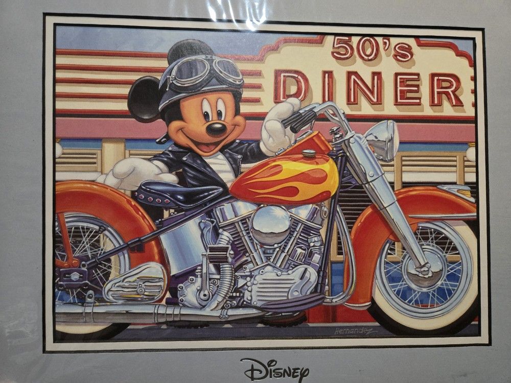 Disney Mickey Mouse Motorcycle Lithograph – 50’s Diner Theme